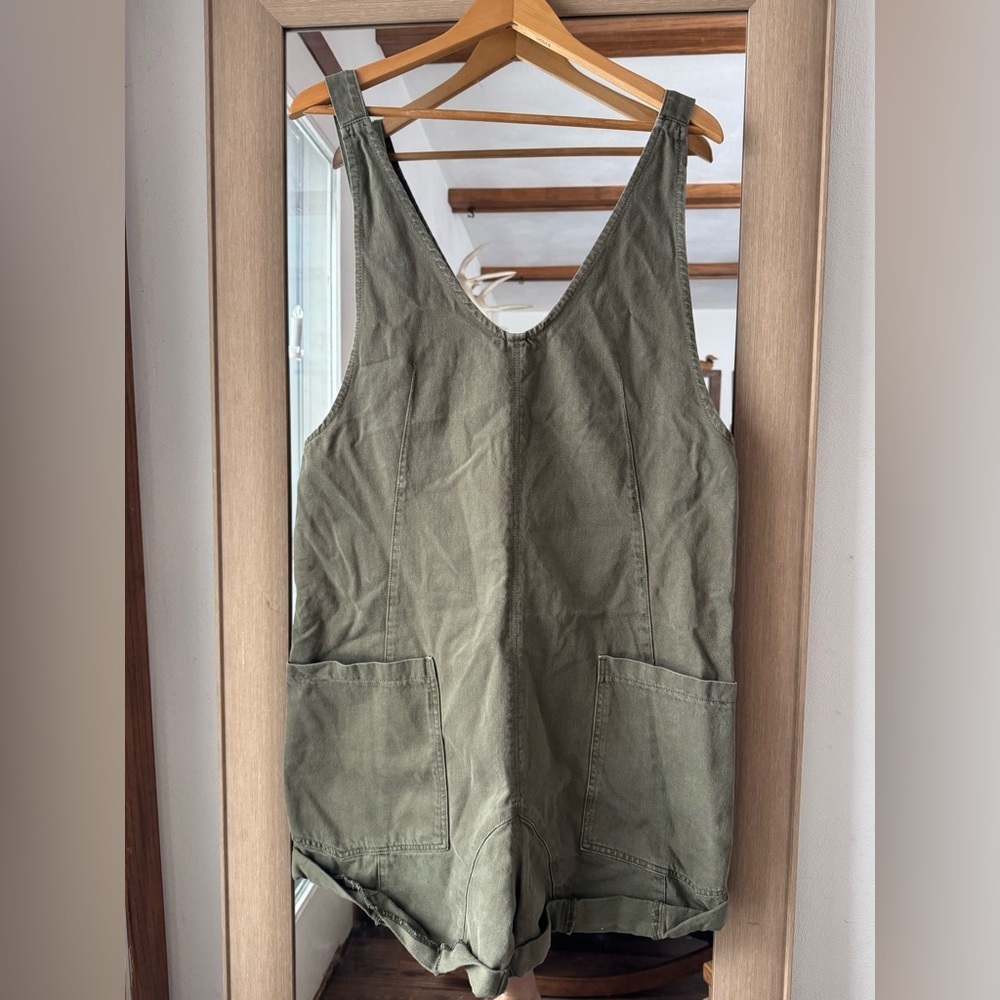 We The Free Olive Canvas Short Overalls